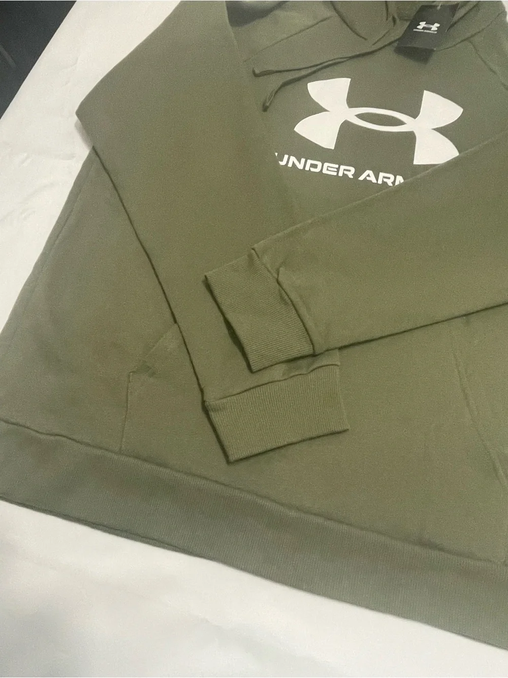 NWT Under Armour Men's Olive Green Hoodie pullover with White Logo